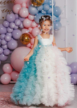 Rainbow Tulle Ruffled Flower Girl Dress First Birthday Dress